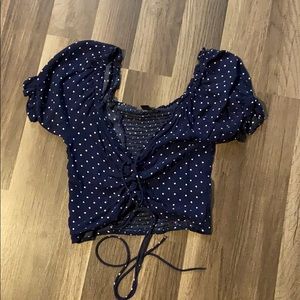 Polka dot tie up shirt